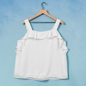 Banana Republic White Ruffle Tank Top L